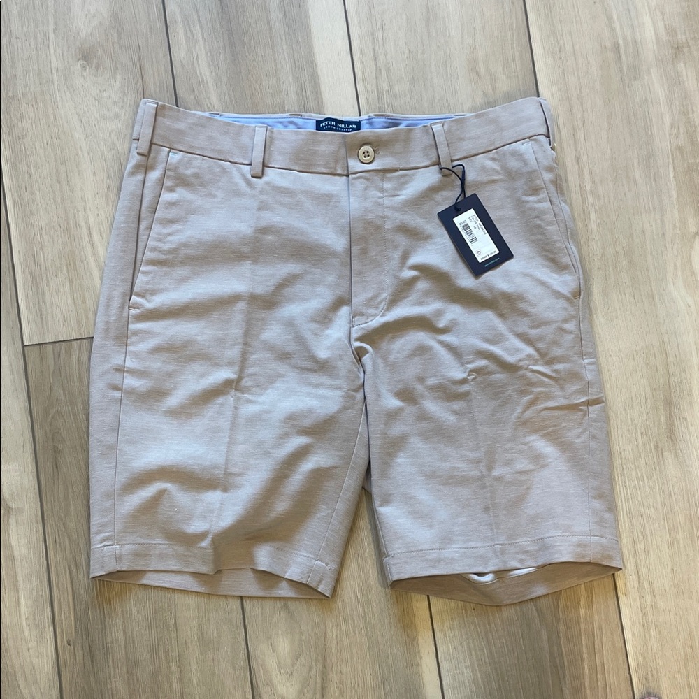 Peter Millar Light Beige Performance Stretch Flat Front Shorts
